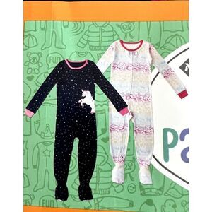 2 pack kids footsie unicorn pajamas long sleeve snuggy blue & pink 18months